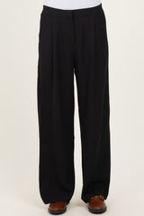 black wide-leg women's trousers with front pleats and a relaxed fit
