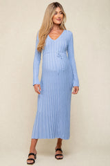 Periwinkle Ribbed Maternity Knit Maxi Dress