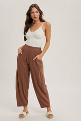 Cocoa Linen Blend Barrel Leg Maternity Pants