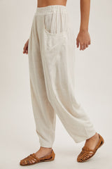 Oatmeal Linen Blend Barrel Leg Pants