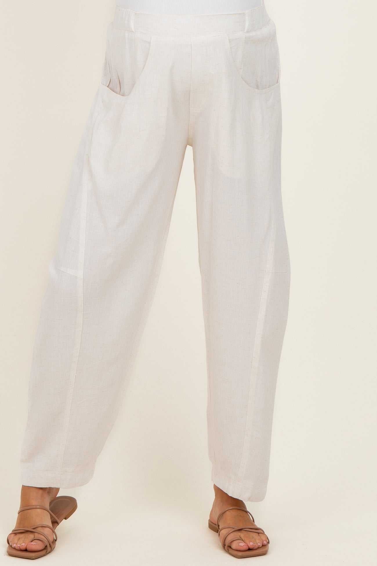 Oatmeal Linen Blend Barrel Leg Maternity Pants