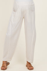 Oatmeal Linen Blend Barrel Leg Maternity Pants