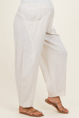 Oatmeal Linen Blend Barrel Leg Maternity Pants