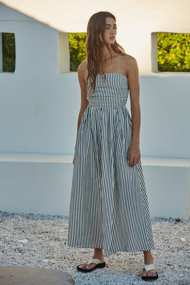 Off White Striped Strapless Maternity Maxi Dress