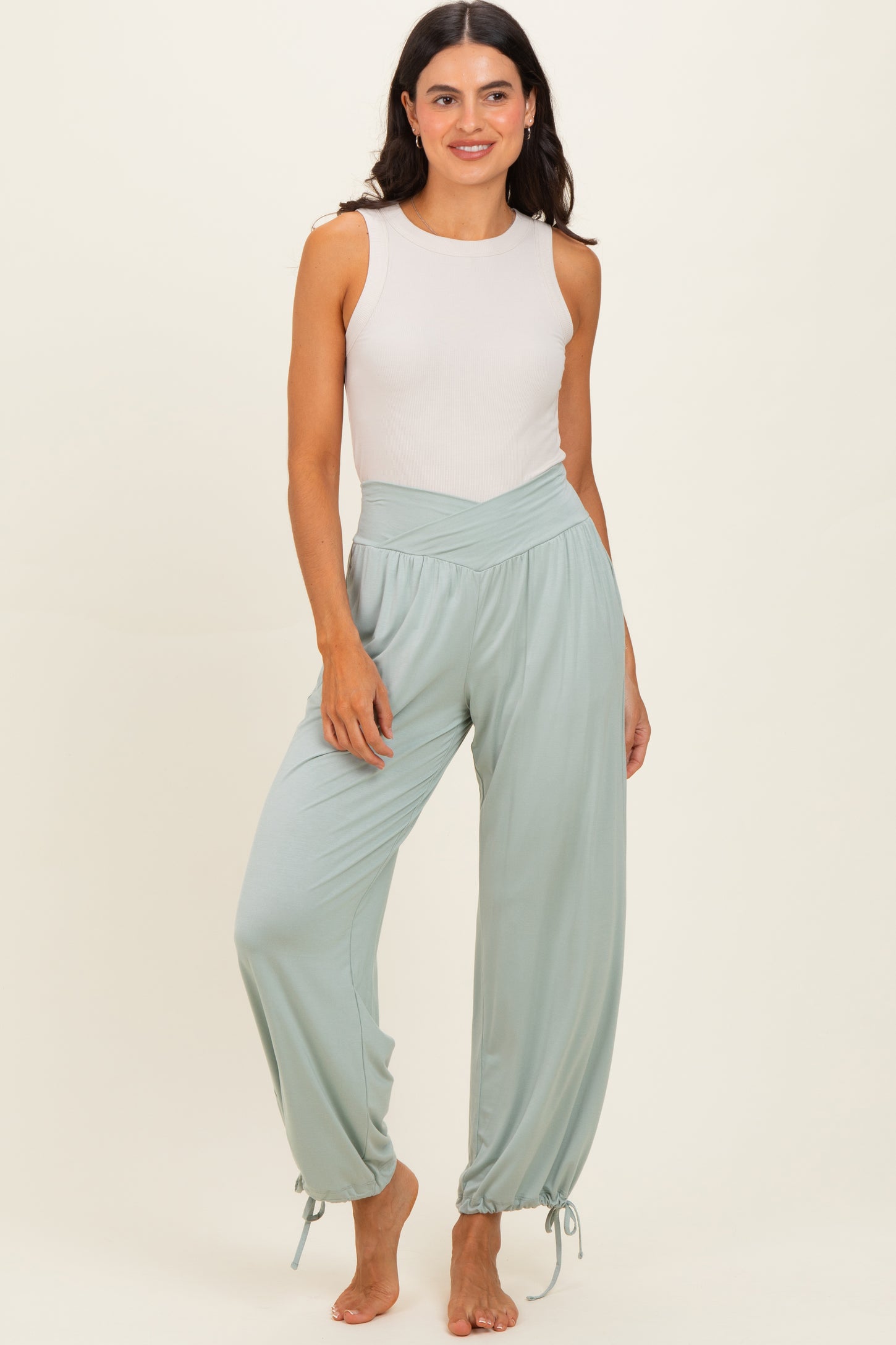 Moss Green Crossover Waist Maternity Pants