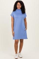 Light Blue Mock Neck Maternity Mini Dress