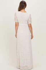 Ivory Lace Sash Tie Maternity Gown