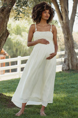 Ivory Textured Smocked Maternity Maxi Dress