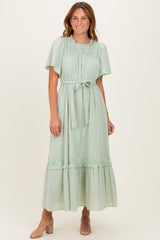 Sage Swiss Dot Flutter Sleeve Maternity Maxi Dress