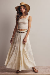 Cream Tiered Maxi Skirt