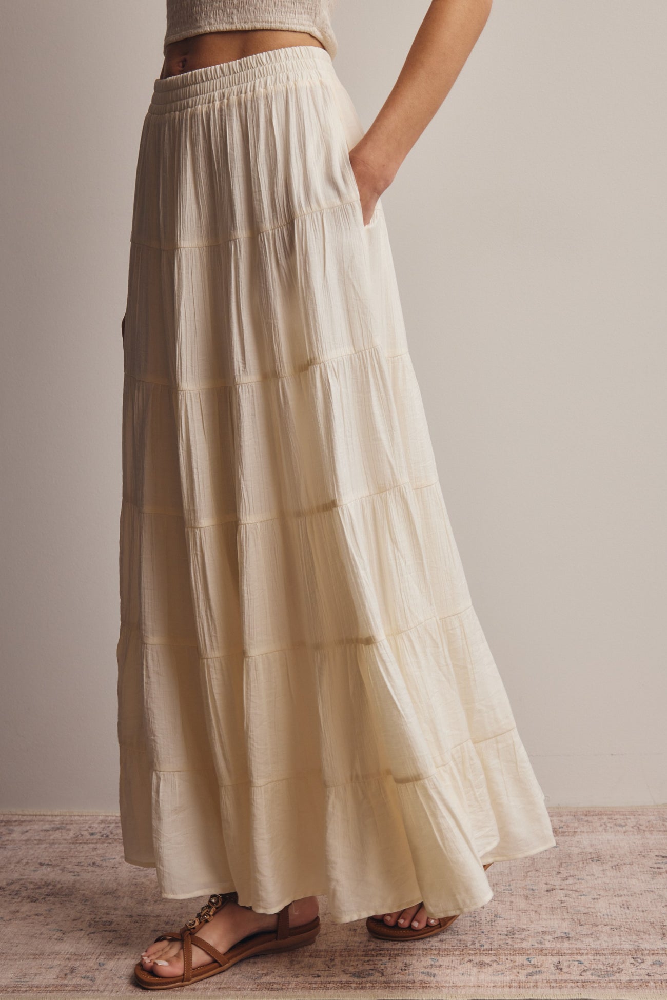 Cream Tiered Maxi Skirt