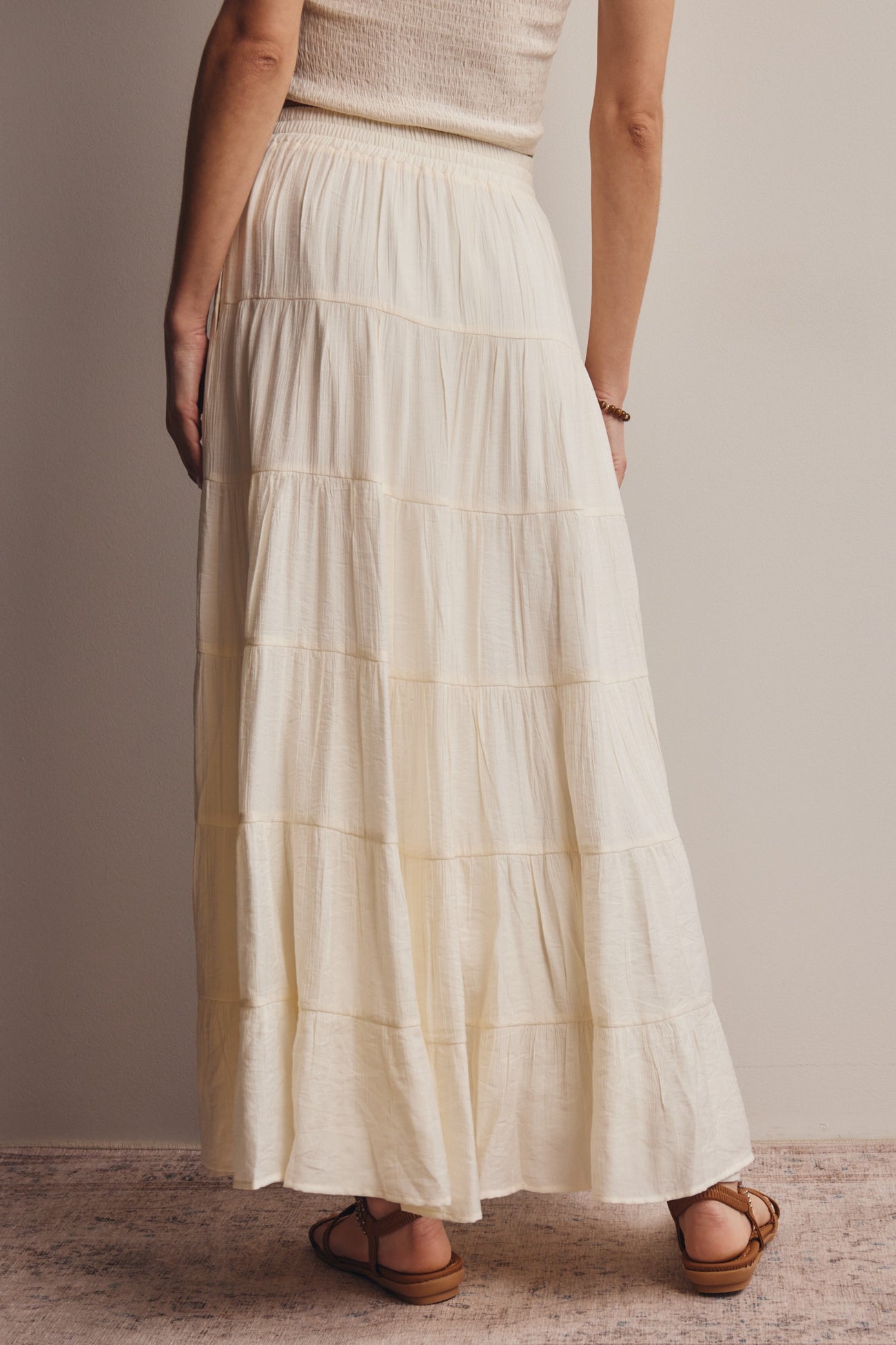 Cream Tiered Maxi Skirt