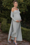 New Sage Ribbed Sleeveless Dress Cardigan Maternity Set
