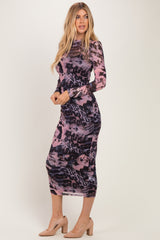 Pink Animal Print Mesh Overlay Maternity Maxi Dress