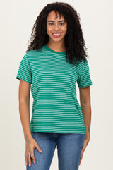 Green/White Short Sleeve Round Neck Stripe Maternity Tee