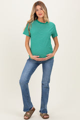 Green/White Short Sleeve Round Neck Stripe Maternity Tee
