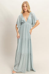 Light Blue Flutter Sleeve Maxi Dress