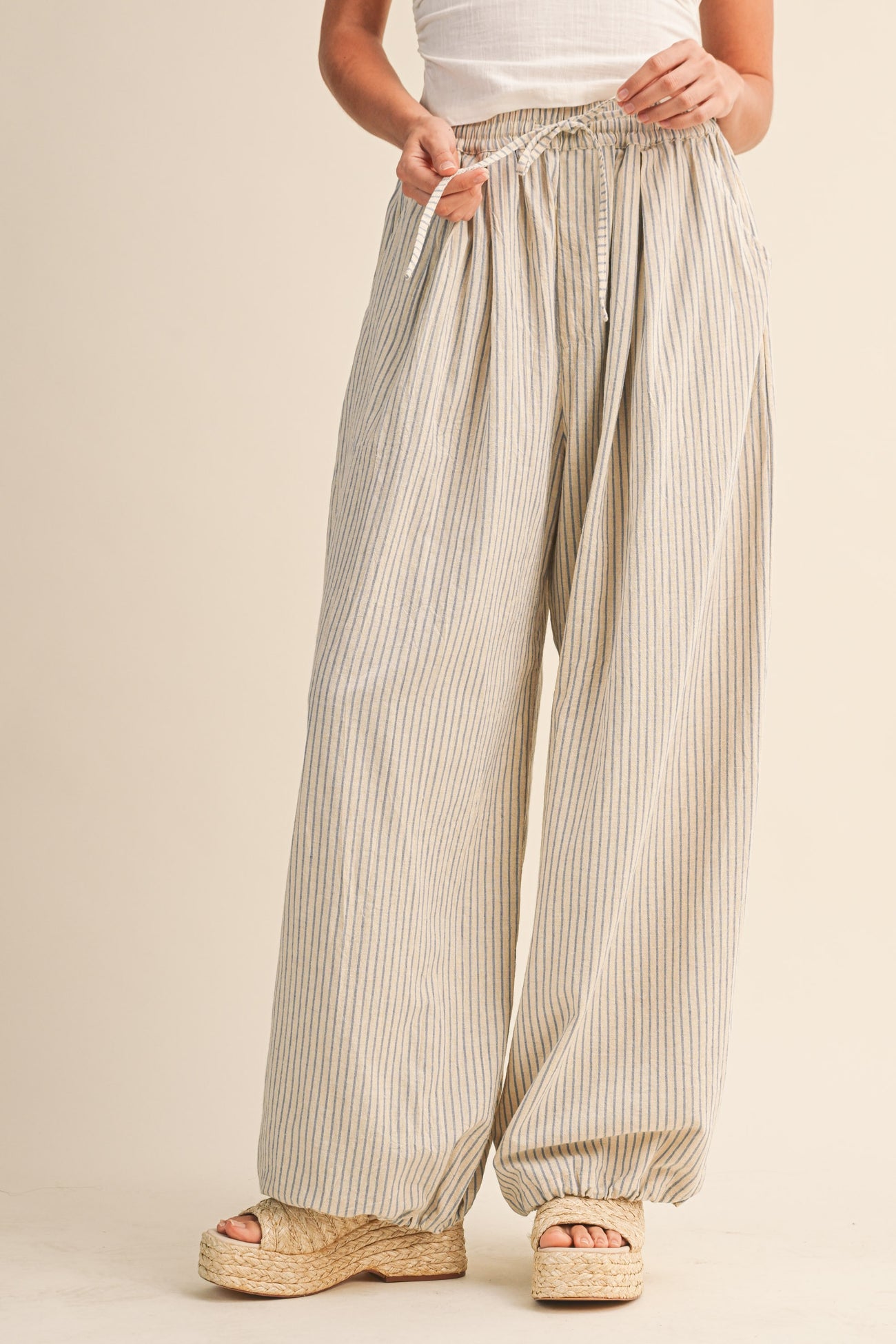 Light Blue Striped Balloon Maternity Pants