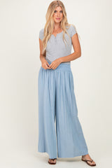 Light Blue Linen-Blend Wide Leg Maternity Pants