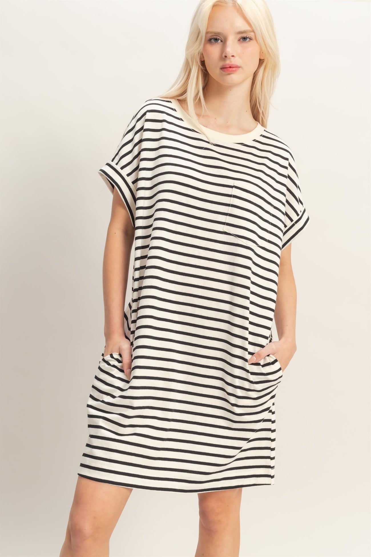 Black Striped T-Shirt Mini Dress