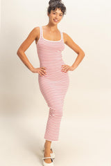 Red Striped Fitted Maternity Midi Tank Dress