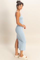 Light Blue Striped Fitted Midi Tank Dress