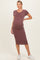Red Brown Ribbed Short Sleeve Maternity Midi Dress