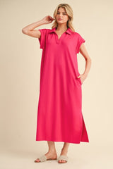 Fuchsia Collared Oversized Maternity Midi Dress
