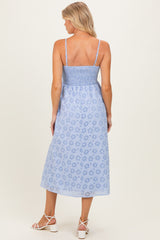 Powder Blue Floral Gingham Maternity Midi Dress
