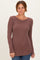 Brown Ribbed Scoop Neck Long Sleeve Top