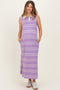 Lavender Striped Sleeveless Collared Maternity Midi Dress