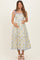 Blue Floral Scallop Accent Shoulder Tie Maternity Midi Dress