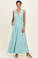 Mint Sleeveless Deep V-Neck Maternity Maxi Dress
