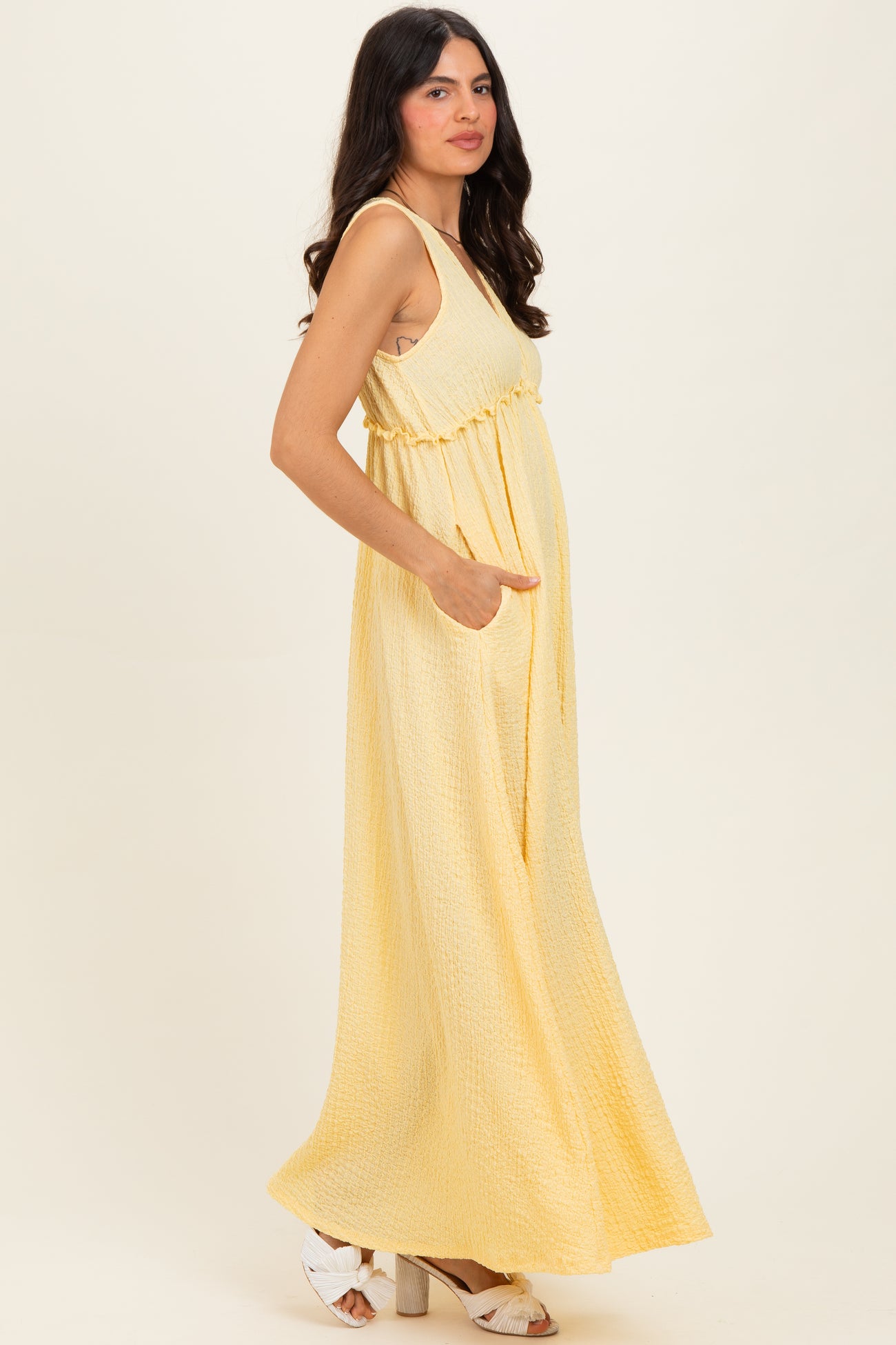 Yellow Sleeveless Deep V-Neck Maxi Dress