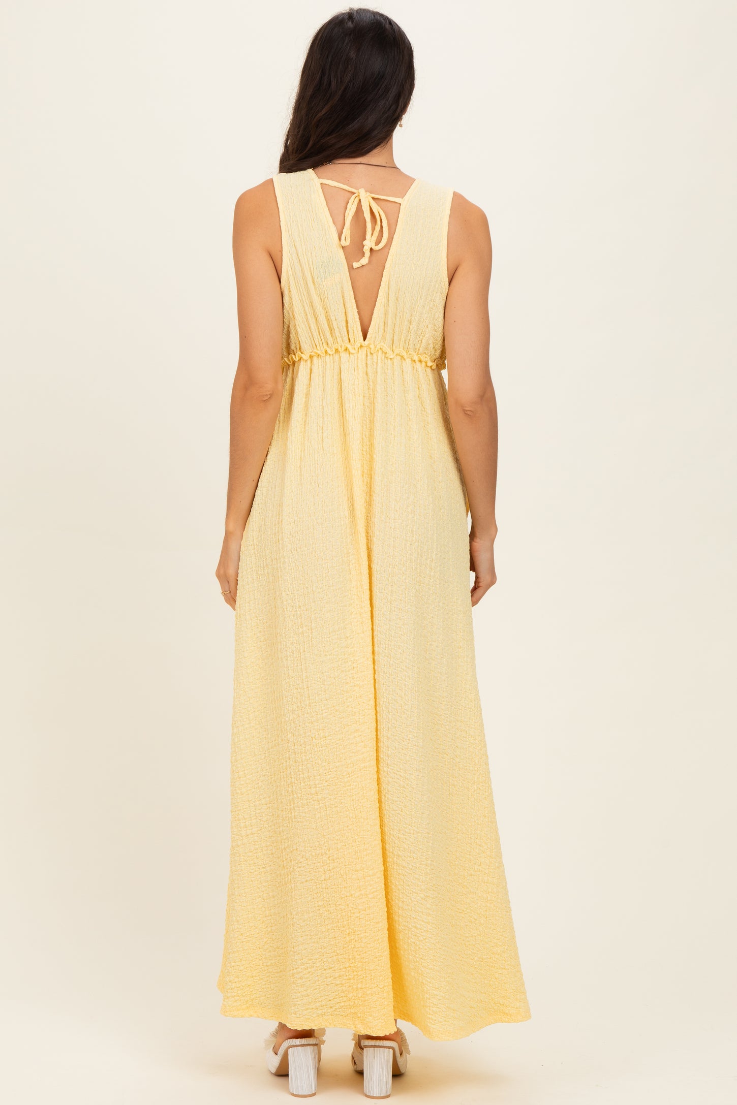 Yellow Sleeveless Deep V-Neck Maxi Dress