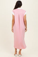 Pink Colorblock Polo Midi Dress