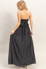 Black Strapless Tie Back Maxi Dress