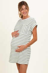Sage Textured Stripe Knit Maternity T-Shirt Dress