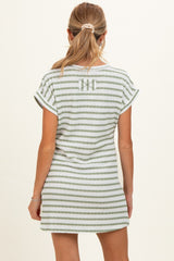 Sage Textured Stripe Knit Maternity T-Shirt Dress