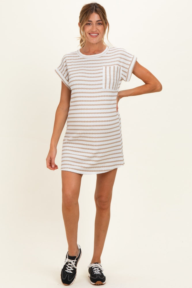 Khaki Textured Stripe Knit Maternity T-Shirt Dress