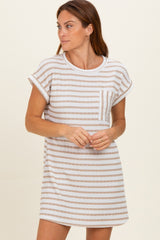 Khaki Textured Stripe Knit Maternity T-Shirt Dress