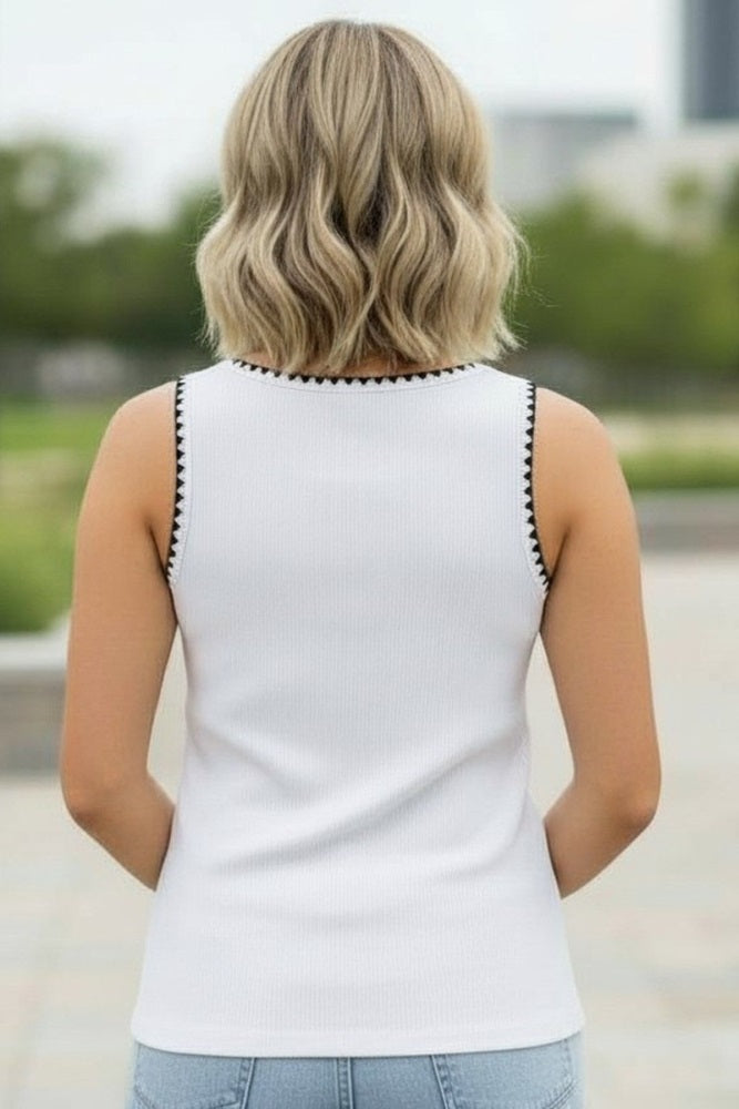 White Stitch Detail Sleeveless Top