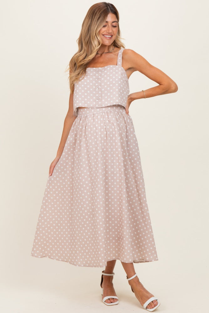 Mauve Polka Dot Crop Tank Midi Skirt Maternity Set
