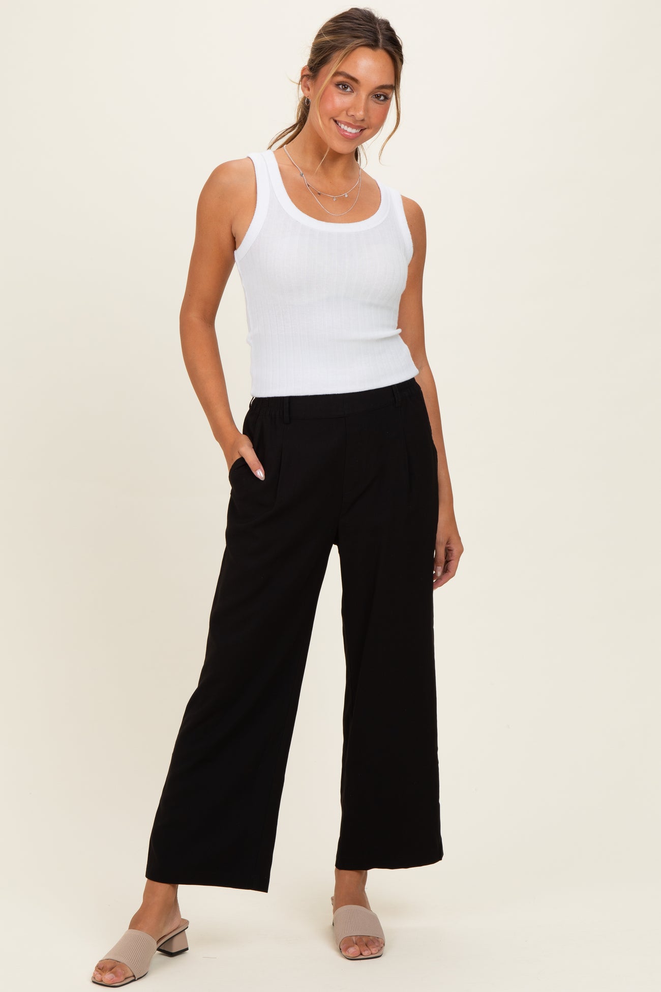 Black Elastic Waistband Maternity Trousers