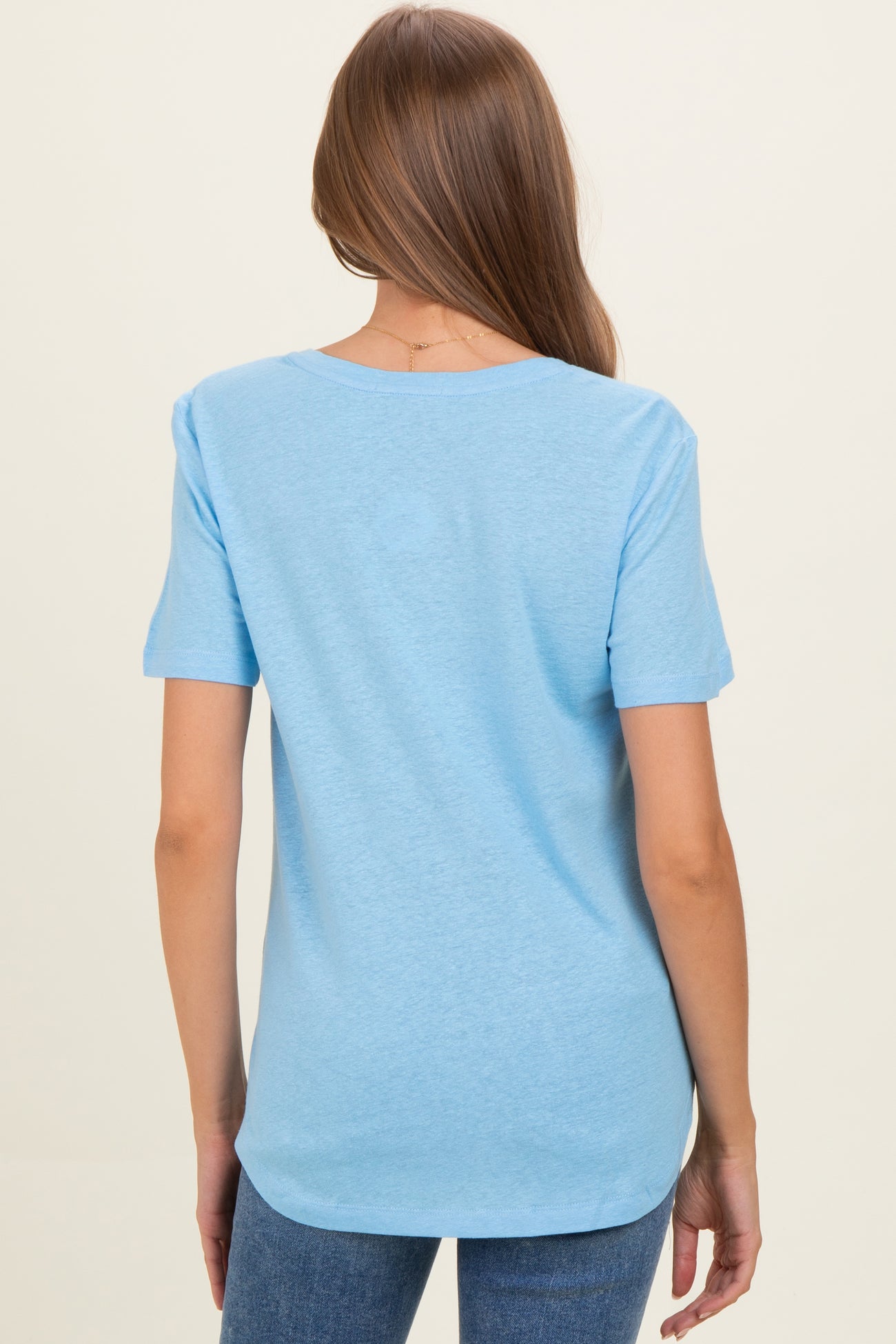 Sky Linen Blend V-Neck Short Sleeve Maternity T-Shirt