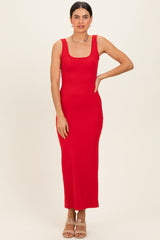 Red Low Back Square Neck Maternity Maxi Dress