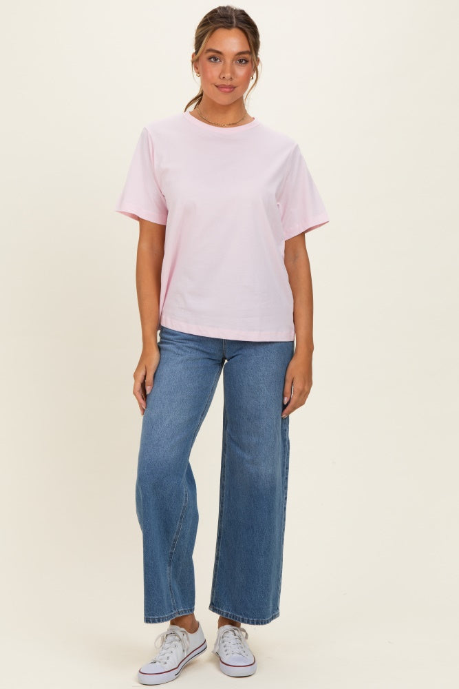 Soft Pink Oversized Short Sleeve Crew Neck Maternity T-Shirt