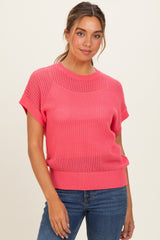 Pink Open-Knit Dolman Sleeve Maternity Top