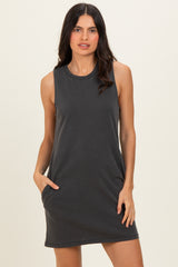 Black Pigment Dyed Sleeveless Maternity Mini Dres