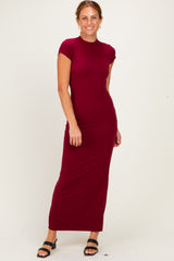 Burgundy Fitted Short Sleeve Maternity Maxi Dress